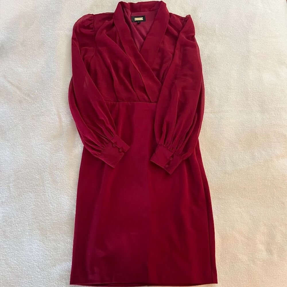 Women's Alexia Admor Faux Wrap Dress Wine Red 1980s Retro, Size S